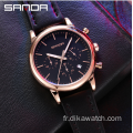 SANDA 1034 montre de luxe pour hommes d&#39;affaires étanche à trois yeux à six broches montre en cuir à quartz décontractée pour hommes